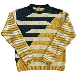 Cantabil Italy Wool Sweater Multicolor Textured Knit Collegiate Preppy Sz 40 (M)